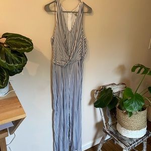 Navy & White Striped Jumpsuit